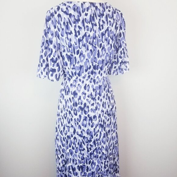 Jessica Howard Blue Leopard Fit & Flare V Neck Midi Dress Size 10 - Picture 5 of 10